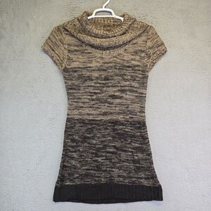 LEI‎ Sweater Dress Junior L Y2K Beige Black Cowl Neck Chunky Knit Preppy